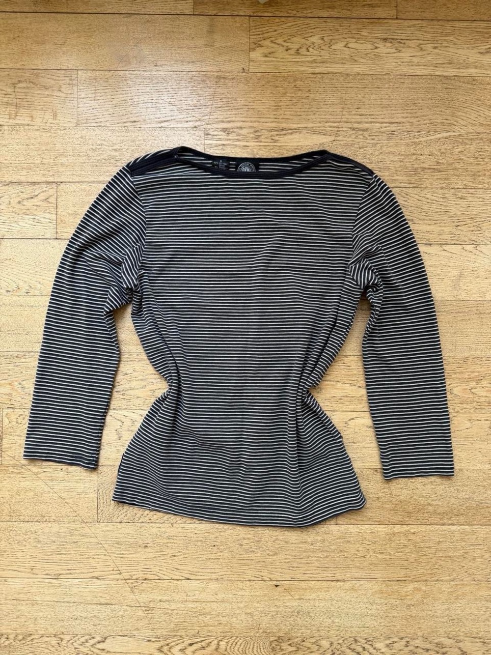 Dkny Black and White Striped Long Sleeve Tee